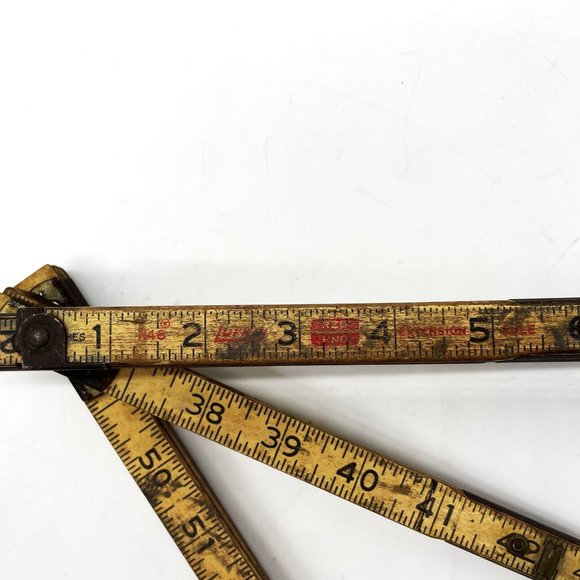 Vtg Lufkin Red End Folding Extension Ruler Natural Wood X46 Metal Hinges 6'-72" - Picture 2 of 6